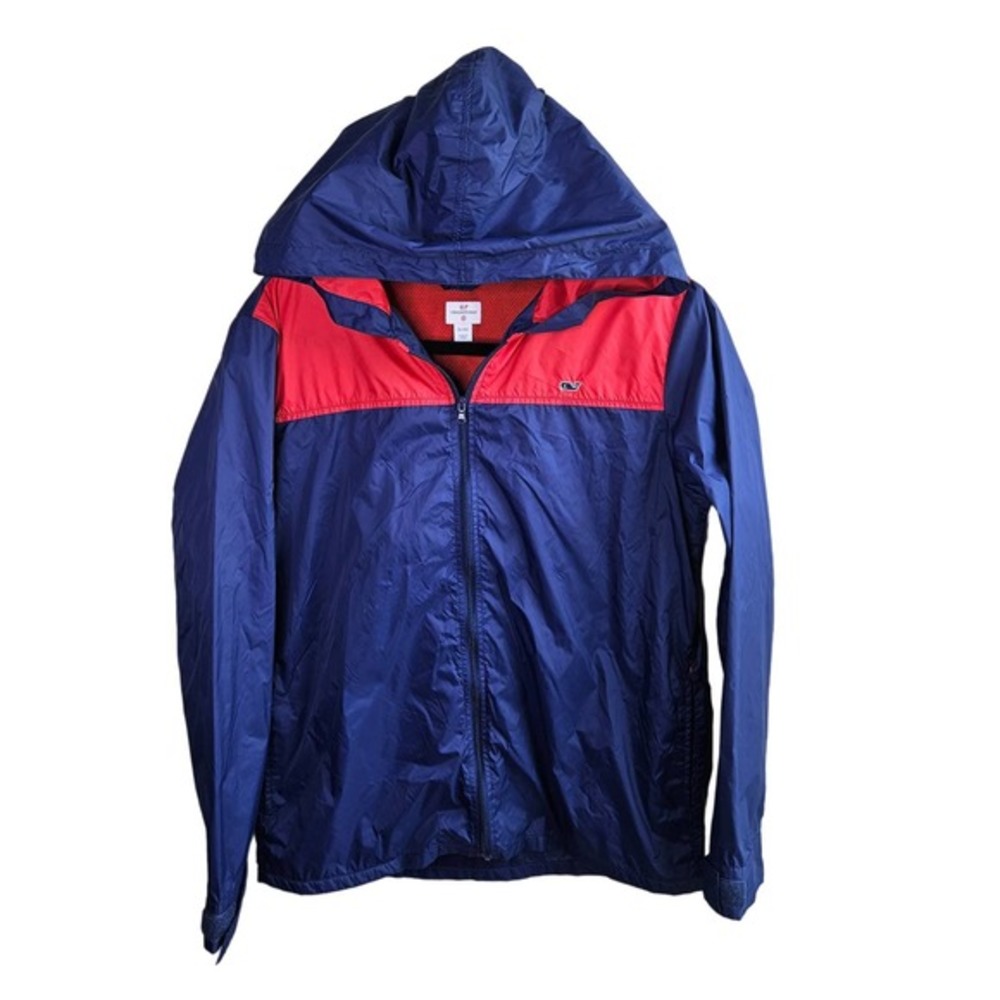 Girls Size XL 16 Vineyard Vines Navy Blue Rain‎ Jacket Wind Breaker Red Lined